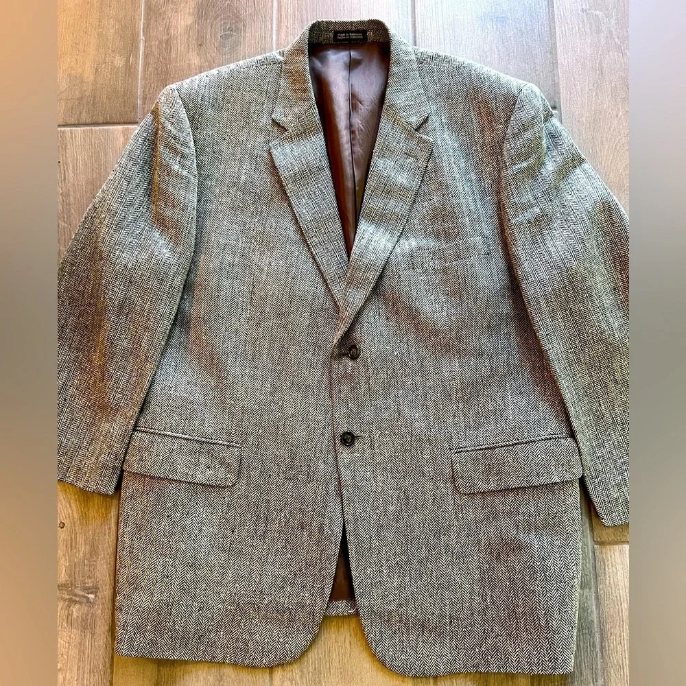 Vintage Men’s Towncraft Tweed Jacket Heather Grey 100% Silk Blazer 46 R